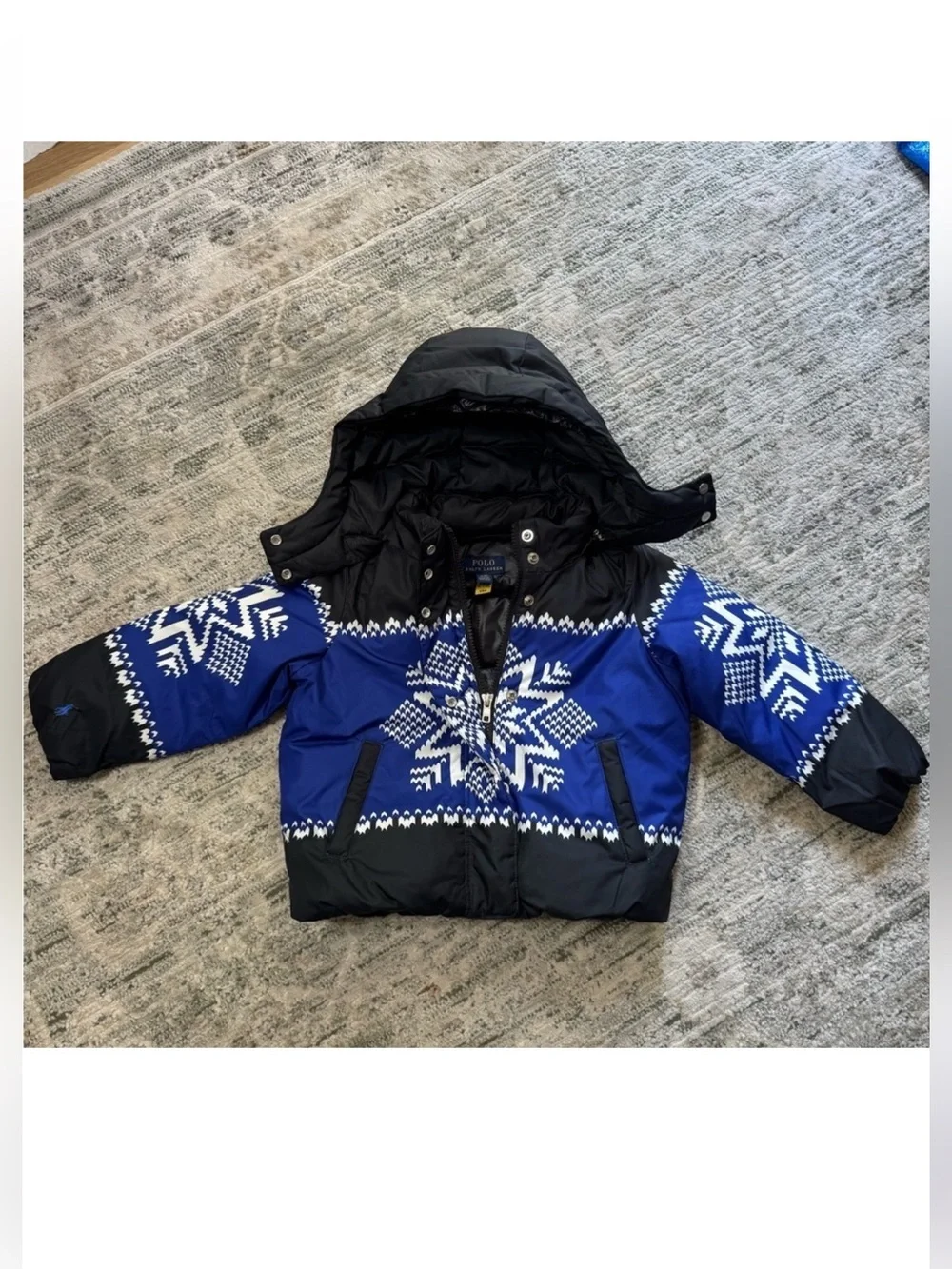 Polo by Ralph Lauren Blue & Black Snowflake Puffer Jacket